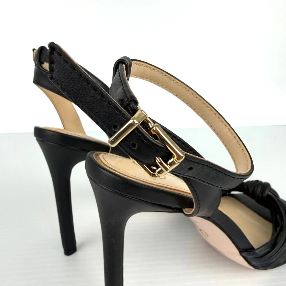 Jessica Simpson Womens Black Strappy Knotted Stiletto Heel Sandals Ankle Strap